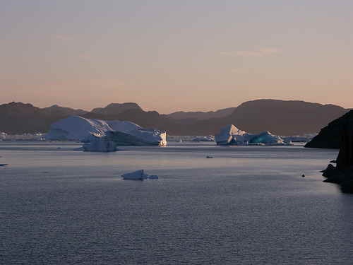 Icebergs at dusk in Greenland