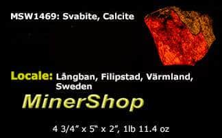 Svabite, Calcite under shortwave UV light from Langban, Sweden