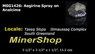 A beautiful example of an aegirine spray on analcime.