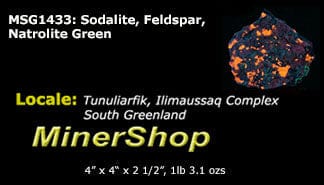Sodalite with Tenebrescence, Feldspar, Natrolite Green from Greenland