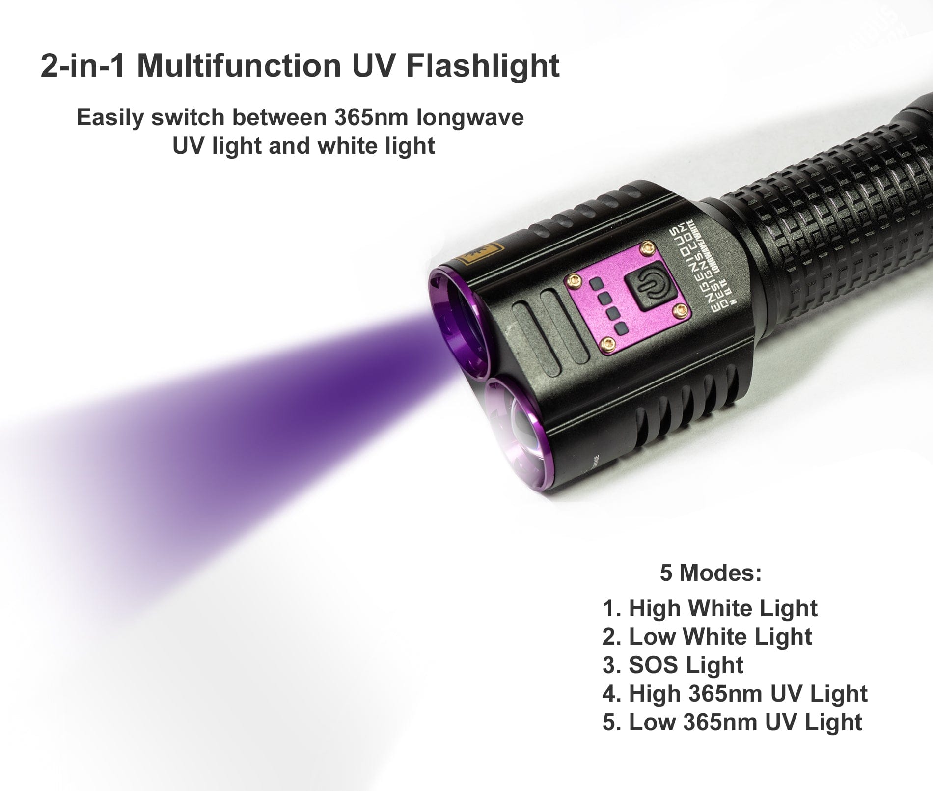 Dual 2 in 1 Longwave UV Flashlight And White Light for Rocks
