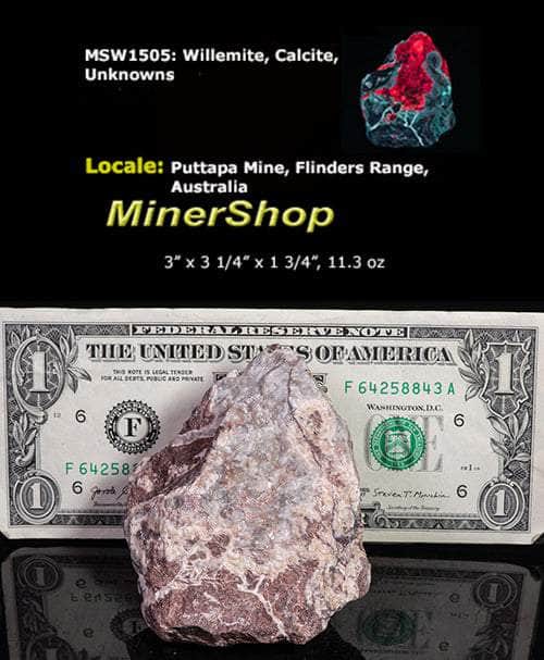 phosphorescent willemite and calcite from puttapa mine, australia