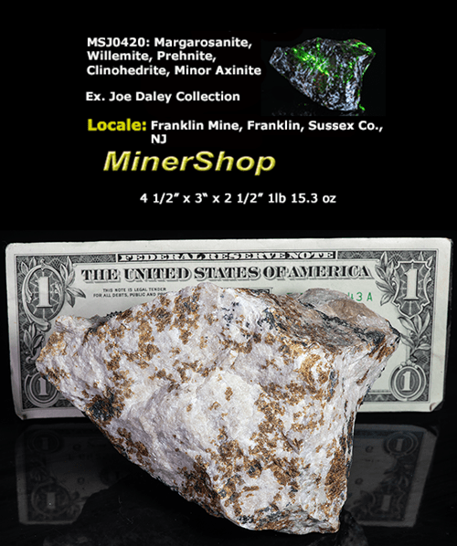 rare margarosanite fluorescent willemite clinohedrite from franklin mine new jersey