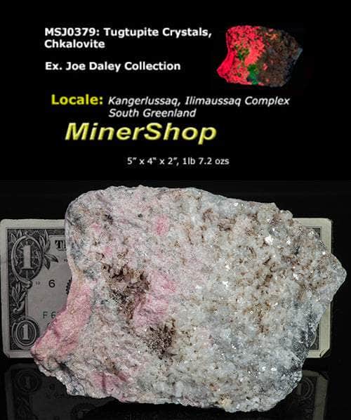 An incredible, unusual gemmy and extremely tenebrescent tugtupite specimen from Kangerlussaq. Vugs with large and well-formed, gemmy tugtupite crystals 