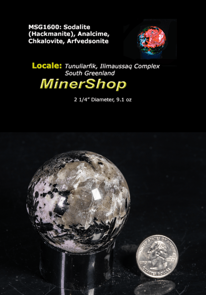 Fluorescent Sodalite Hackmanite Sphere from Greenland with Tenebrescence