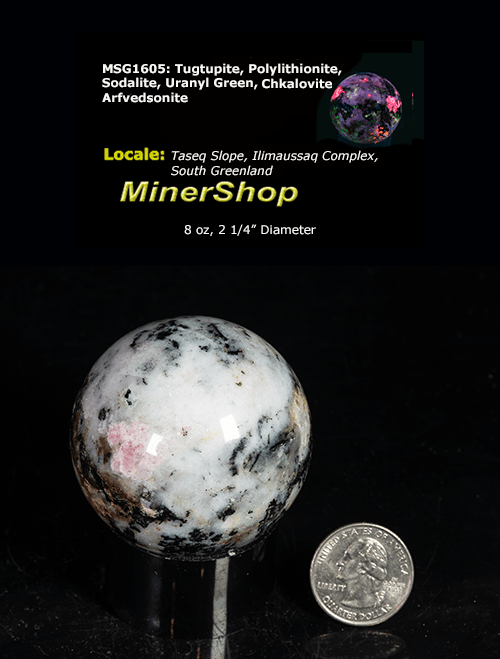Tugtupite and polylithionite sphere from Greenland