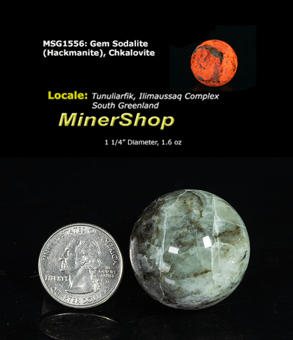 fluorescent sodalite sphere with deep tenebrescence