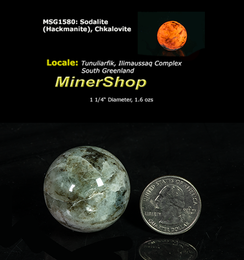 Fluorescent Sodalite Hackmanite Sphere from Greenland with Tenebrescence