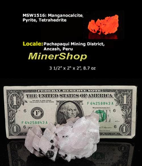 Fluorescent Manganocalcite, Pyrite, Tetrahedrite From Peru