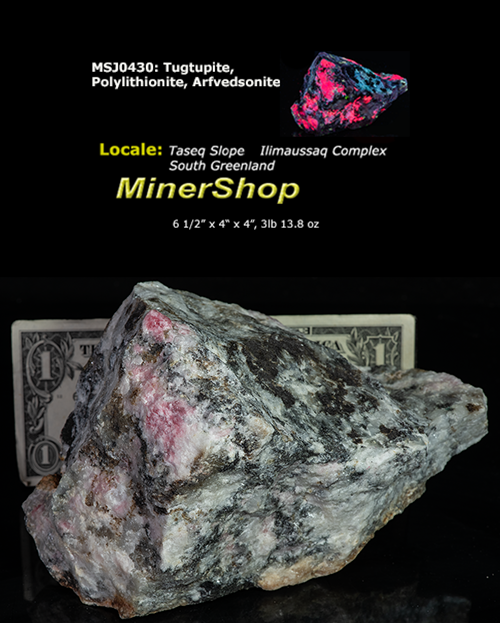 gem tugtupite and polylithionite mineral specimen from greenland