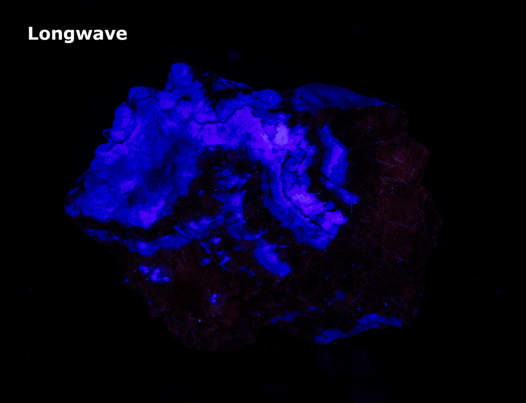 red fluorescent calcite and blue fluorite from the Pure Potential Mine