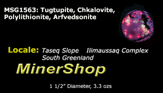 tugtupite and silver polylithionite sphere from Greenland