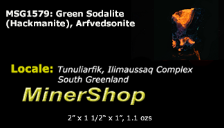 tenebrescent and fluorescent sodalite with an arfvedsonite crystal