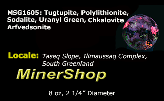 Tugtupite and polylithionite sphere from Greenland