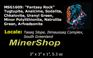 A piece of our highly sought after "Fantasy Rock". This piece features rich tugtupite that fluoresces a deep cherry red under shortwave UV.