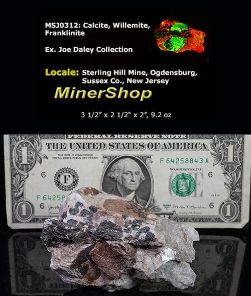 Calcite, Willemite, Franklinite - Sterling Hill Mine