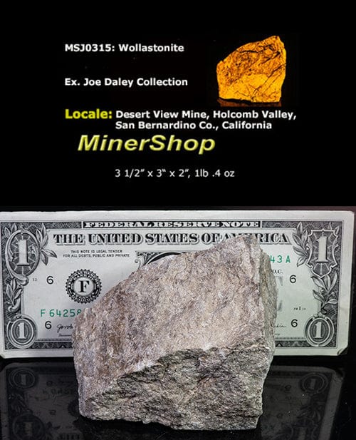 Wollastonite displaying a bright yellow fluorescence under 254nm shortwave UV light