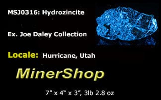 A specimen of Blue hydrozincite from Utah Shown Under Shortwave UV Light