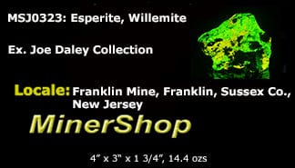 A very large, rare esperite (blindingly bright yellow), willemite (green) from the Parker Shaft in Franklin, NJ