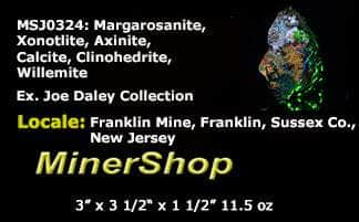 Rare Margarosanite, Xonotlite, Axinite, Clinohedrite, Calcite, Willemite from Franklin Mine, New Jersey, USA