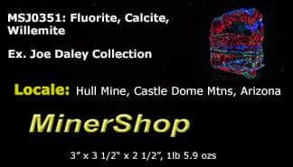 red fluorescent calcite, green fluorescent willemite and and blue fluorescent fluorite