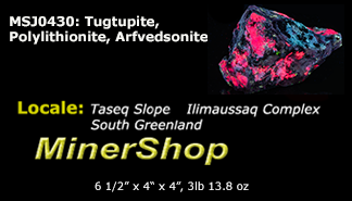 gem tugtupite and polylithionite mineral specimen from greenland