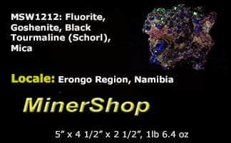 fluorite, black tourmaline, mica