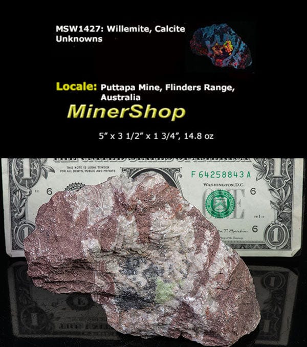 A mineral specimen of calcite, willemite from puttapa mine, Australia
