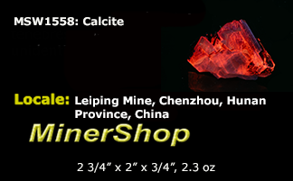 Reddish-brown chocolate calcite brightly fluorescing a red and purple under shortwave UV with excellent zoning