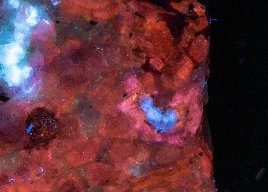 A deeply tenebrescent hackmanite sodalite specimen with minor tugtupite
