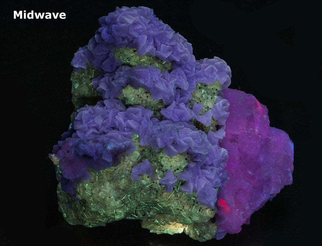  calcite in two different habits along with cubic honey brown fluorite crystals. 