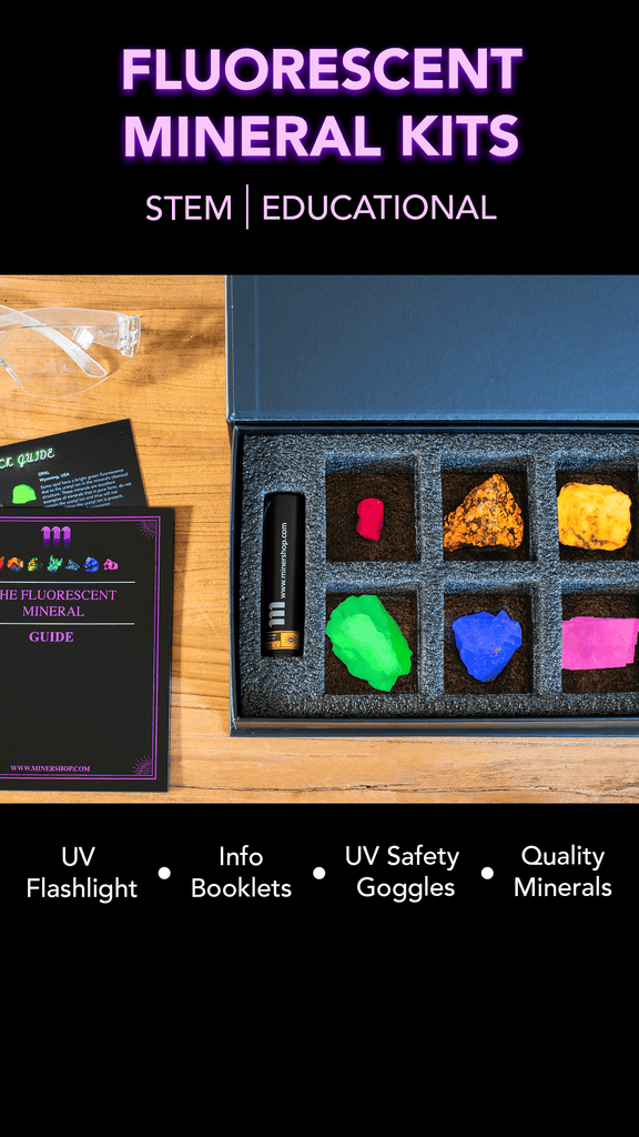 fluorescent mineral collection kits, uv flashlight, uv reactive minerals