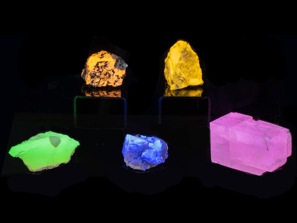 Fluorescent Magic Rocks Set of (5) Five Hand-Picked Longwave 365nm Fluorescent Mineral Specime ...
