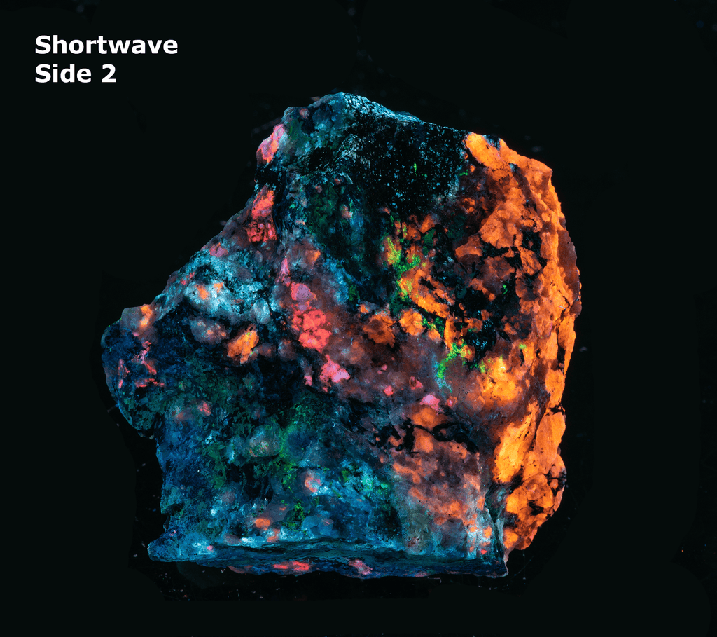 A piece of our highly sought after "Fantasy Rock". This piece features rich tugtupite that fluoresces a deep cherry red under shortwave UV.