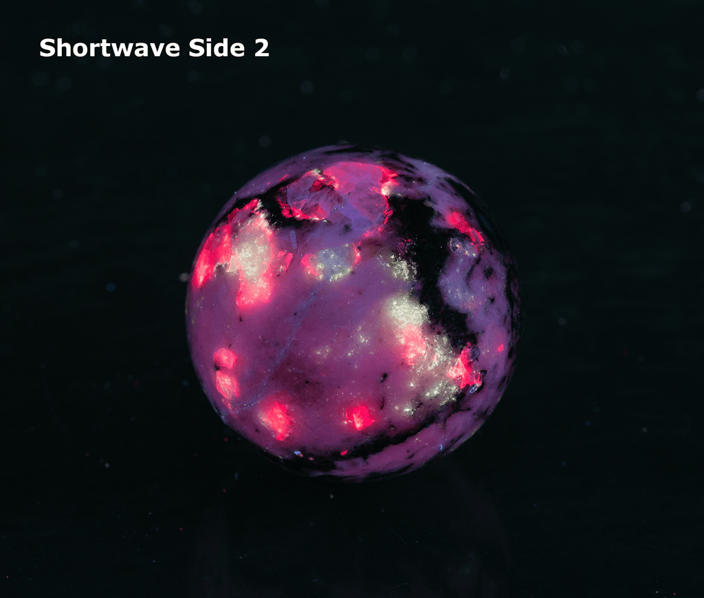 tugtupite and silver polylithionite sphere from Greenland