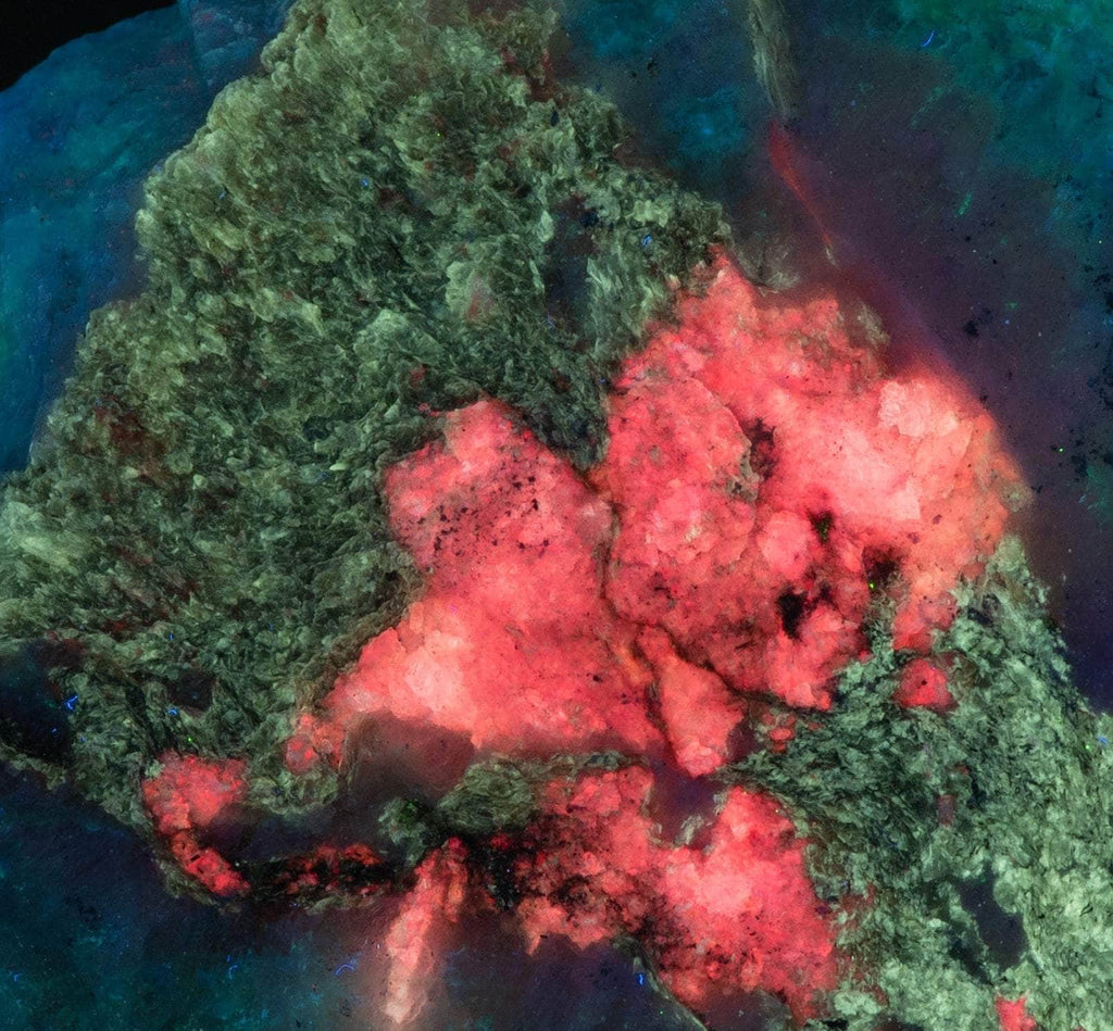 A mineral specimen that features rich polylithionite, tugtupite and chkalovite.