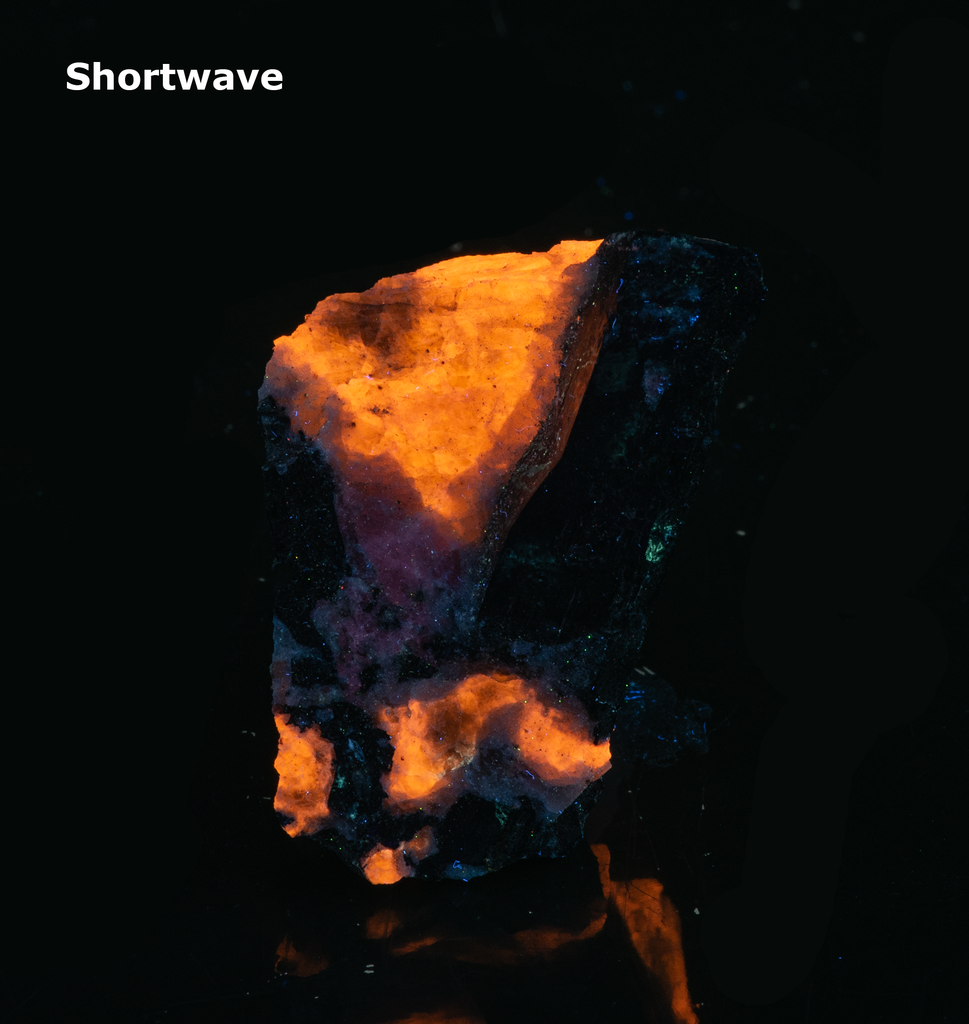 tenebrescent and fluorescent sodalite with an arfvedsonite crystal