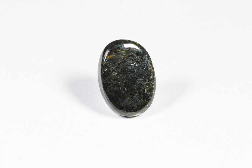 A cabochon of black nuummite from Greenland