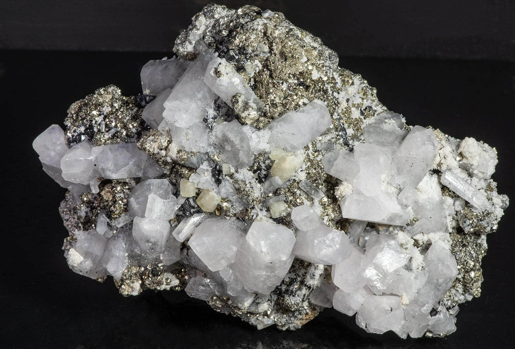 apatite and calcite on pyrite from peru