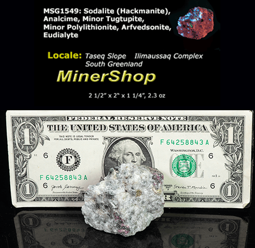 A deeply tenebrescent hackmanite sodalite specimen with minor tugtupite