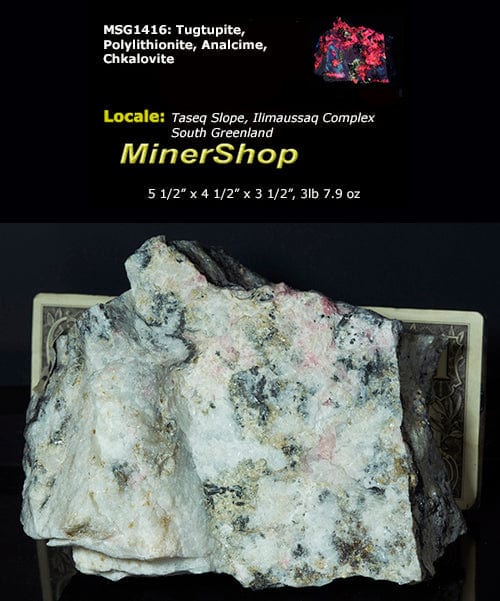 Tugtupite, Polylithionite, Analcime, Chkalovite - Greenland