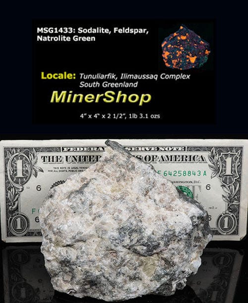 Sodalite with Tenebrescence, Feldspar, Natrolite Green from Greenland