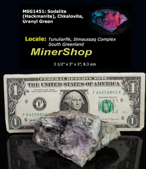 A great piece of sodalite (hackmanite) from Greenland with bright red-orange fluorescence under shortwave.