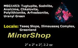 A miniature piece of fantasy rock containing tugtupite, sodalite and other rare minerals from Greenland