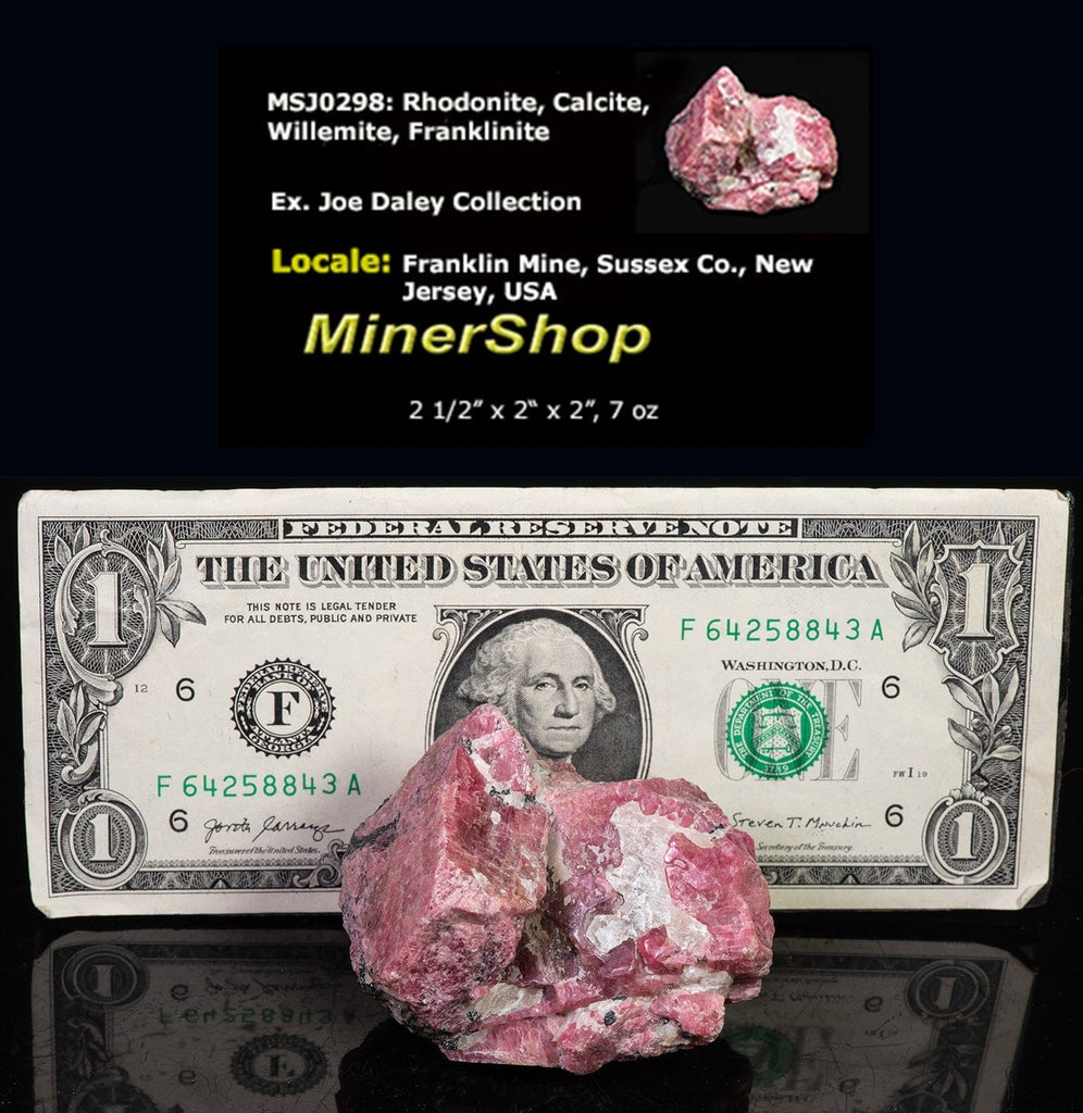 A Pink Rhodonite Crystal with Fluorescing Calcite from Franklin Mine