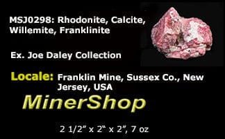 A Pink Rhodonite Crystal with Fluorescing Calcite from Franklin Mine