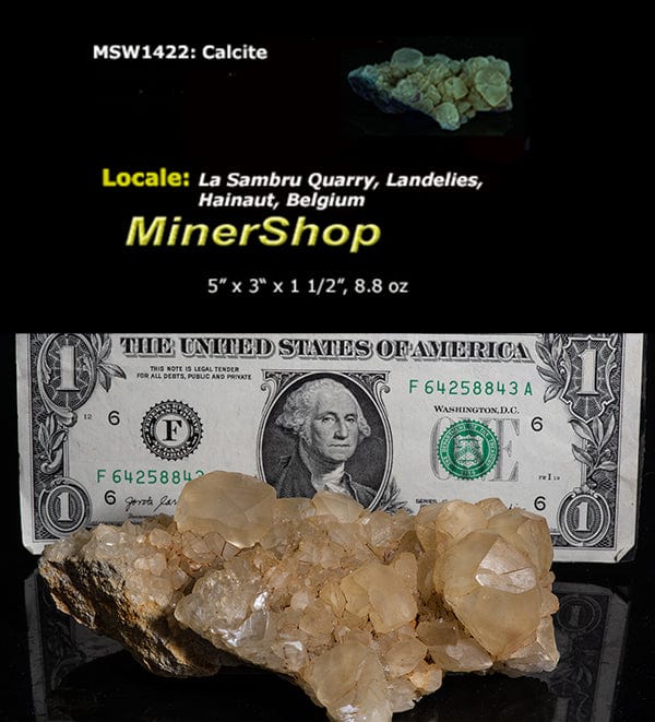 A mineral specimen of honey calcite crystals