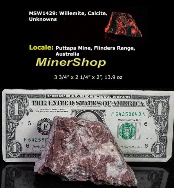 A very phosphorescent piece of calcite and willemite fluorescent under UV light